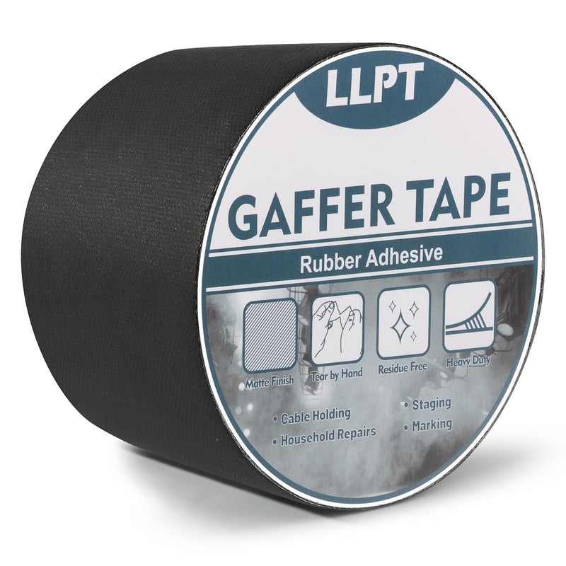 LLPT Gaffers Tape Professional Grade Black 3" x 16.5 Yards Matte Non Reflective Easy Tear Residue Free Heavy Duty Gaffing Tape for Cords Photography (PGT76BK) - Image 1